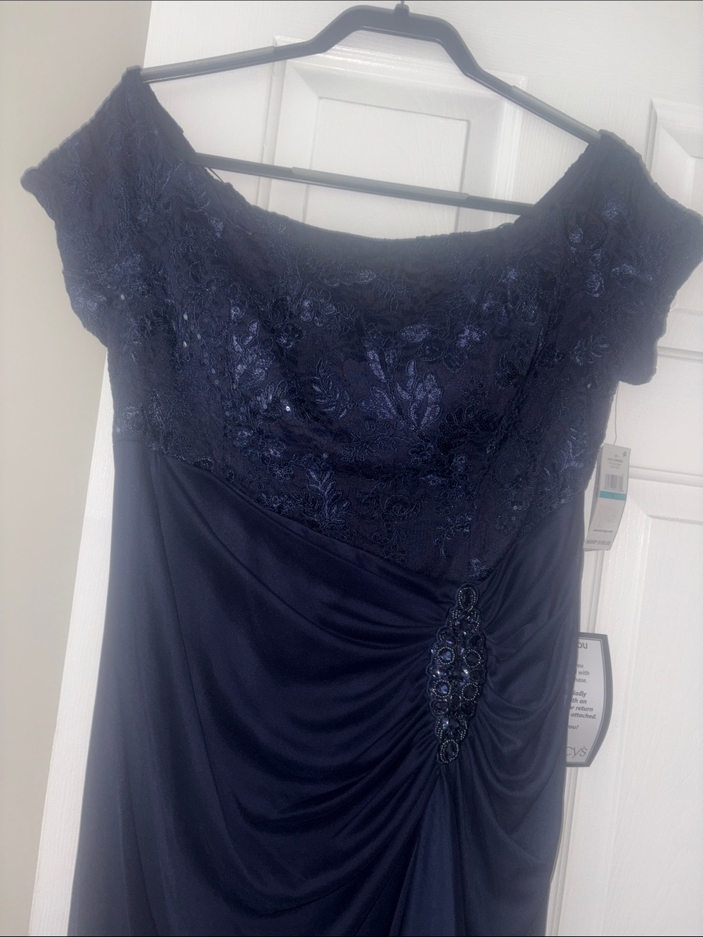 Evening gown Blue Off-Shoulder Evening Dress with Embellished Detail.NWT size 16 - Picture 7 of 12